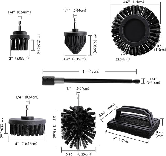 6 Piece BBQ Grill Cleaning Brush Ultra Stiff Drill Powered Cleaning Brushes Nylon Safe Bristle BBQ Grill Rust Remover Gift for Dad Grill Cleaner for Outdoor Grill (Black)