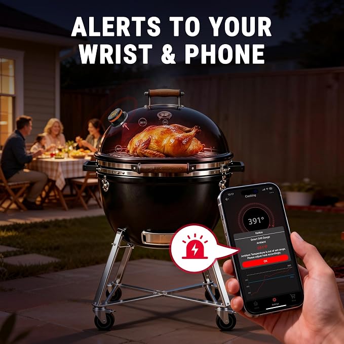 TempPro TempGauge Bluetooth Grill Thermometer with LCD Display & App Alerts | 500FT Wireless Temperature Gauge for Smoker, Kettle, Kamado, Pellet, Gas Grills, 0.3 Inches Universal Sensor Fits Most Lids