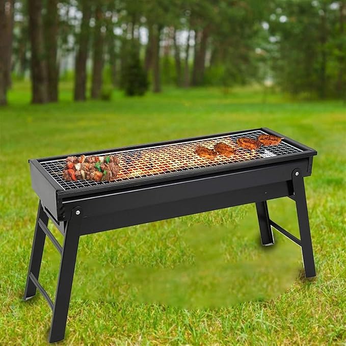 Portable Charcoal Grill Black Metal Foldable BBQ Grills Outdoor Cooking Charcoal Barbeque for Picnic Camping Patio Backyard Cooking 23.62 times 8.66 times 12.99 inch BBQ Gri