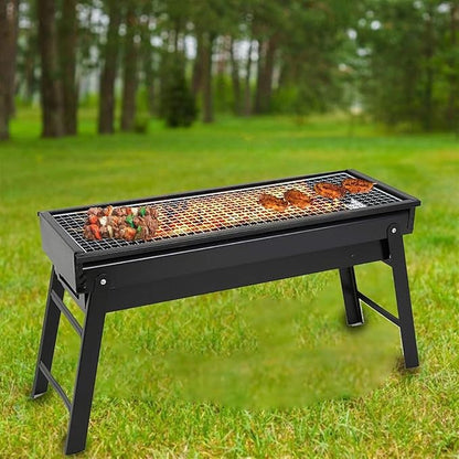 Portable Charcoal Grill Black Metal Foldable BBQ Grills Outdoor Cooking Charcoal Barbeque for Picnic Camping Patio Backyard Cooking 23.62 times 8.66 times 12.99 inch BBQ Gri