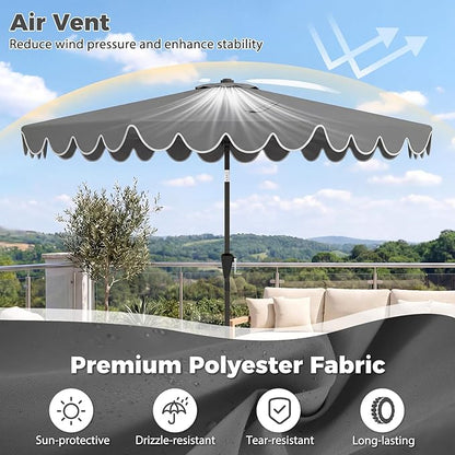 Tangkula 10 FT Patio Umbrella with Base Included, 2-Tiers Outdoor Scalloped Table Umbrella with 2 Sandbags, Tilt Adjustment, Crank, 8 Ribs for Market Backyard Pool Deck Beach Lawn