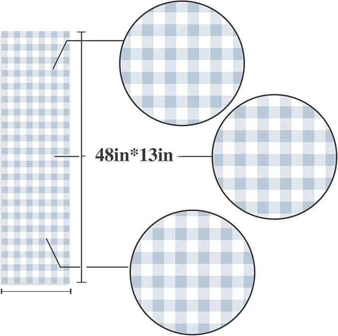 Dusty Blue Gingham Table Runner Light Blue Checkered Boy Girl Baby Shower Birthday Party Decoration Home Dining Kitchen Island Decor (13" x 48")