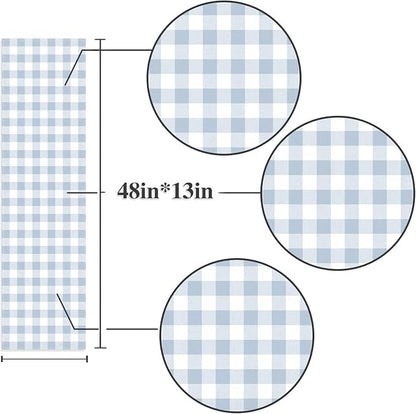 Dusty Blue Gingham Table Runner Light Blue Checkered Boy Girl Baby Shower Birthday Party Decoration Home Dining Kitchen Island Decor (13" x 48")