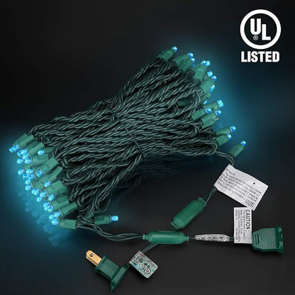 100 Counts Aqua LED Christmas Lights – 50ft 5mm Aqua Christmas Lights Outdoor Commercial Grade Waterproof, Indoor Christmas Tree Decorations, Green Wire Mini Aqua String Lights, UL, IP:65