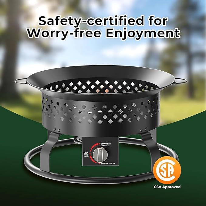 R.W.FLAME 19" Smokeless Portable Propane Fire Pit - 50000 BTU Outdoor Fire Bowl with Lava Rocks & Carry Bag for Camping RV Patio Backyard