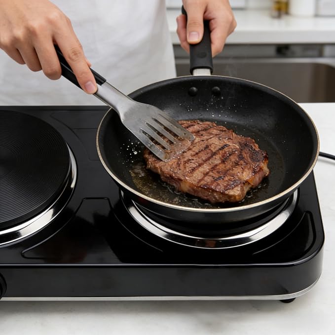 Electric Hot Plate, 2200W Countertop Burner, Cast Iron 2 Burners, Portable Electric Burner Stove, Portable Double Burners for Cooking,Easy to Clean, Black