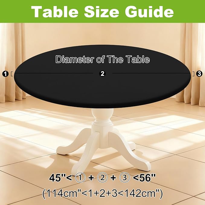 Smiry Round Spandex Tablecloth, Elastic Fitted Washable Tablecloths for 45"-56" Tables, Waterpoof Stretch Picnic Table Cover for Dining, Indoor and Outdoor, Black