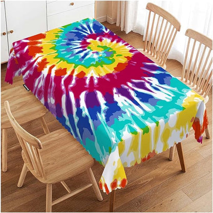 Swono Rectangle Tablecloth Tie Dye Table Cover 52x70 Inch Spiral Rainbow Tie Dye Marble Heavy Duty Table Cloth for Rectangle Tables Decorative Tablecloth for Dining Party Camping BBQ