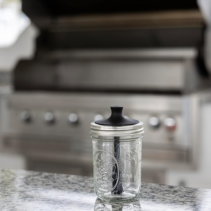 Jarware Silicone Black Basting Brush Lid For Wide Mouth Mason Jars