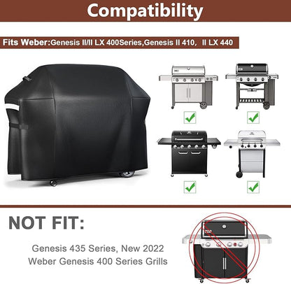 QuliMetal 65 Inches Grill Cover for Weber Genesis 2 4-Burner 400 Series, Heavy Duty Waterproof Outdoor BBQ Cover, Fade Resistant Barbecue Protector, 600D Waterproof, Compared to Weber 7131