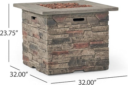 32'' Propane Fire Pit Table Hidden Tank Inside, 40,000 BTU Square Outdoor Gas Firepit with Auto-Ignition, Waterproof Cover for Patio Deck, Stone Gray