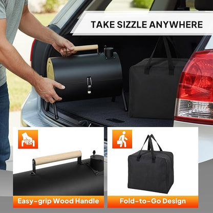 Portable Charcoal Grill, Tabletop BBQ Grill for Camping, Backyard and Picnic, Double-Sided Charcoal Grill with Carry Bag, Compact Outdoor Grill for 4-5 People, Black
