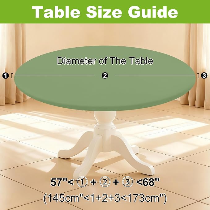 Smiry Round Spandex Tablecloth, Elastic Fitted Washable Tablecloths for 57"-68" Tables, Waterpoof Stretch Picnic Table Cover for Dining, Indoor and Outdoor, Sage Green