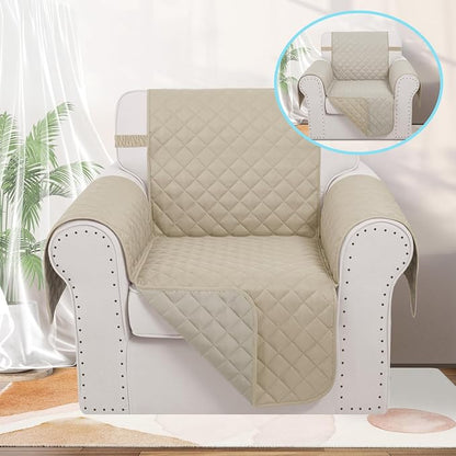 Reversible Recliner Chair Covers, 23" Chair, Sand/Beige | Chair Covers for Living Room with Elastic Straps, Water Repellent, Chair Protectors Covers for Dogs