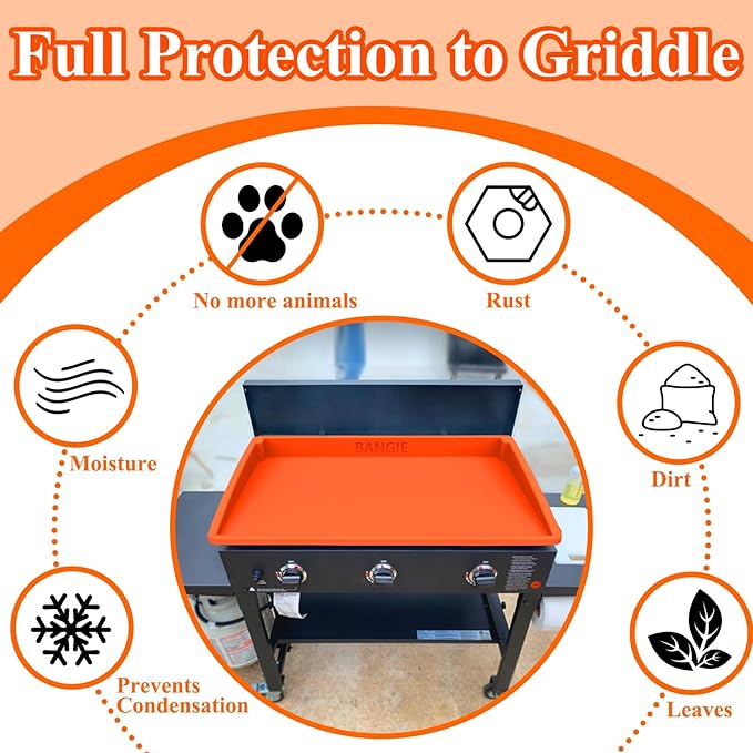 BANGIE 28" XL Silicone Griddle Mat for Blackstone Accessories - Anti-Warping & UV-Resistant Full-Wrap Cover for Pro Series & XL Flat Top Grill, Blocks Condensation Rust (Orange)