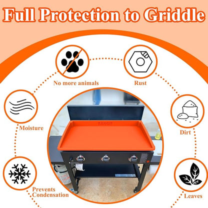 BANGIE 28" XL Silicone Griddle Mat for Blackstone Accessories - Anti-Warping & UV-Resistant Full-Wrap Cover for Pro Series & XL Flat Top Grill, Blocks Condensation Rust (Orange)