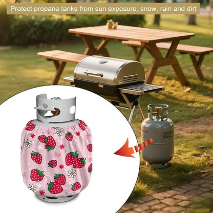 Strawberry Propane Tank Cover 20lb Gas Tank Cover Outdoor 600D Heavy Duty Waterproof Covers Fits Standard 20 lb Cylinder, 13.7'' x 16.5''