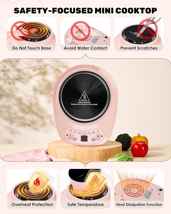 Mini Real Cooking Set for Teens ，42 PCS Electric Hot Plate Kit (Pink) | with Pot, Frying Pan, Steamer, Apron, Utensils and Accessories for Supervised Food Making