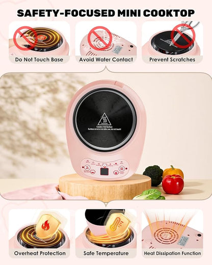 Mini Real Cooking Set for Teens ，42 PCS Electric Hot Plate Kit (Pink) | with Pot, Frying Pan, Steamer, Apron, Utensils and Accessories for Supervised Food Making