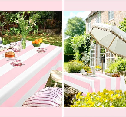 2 Pack Pink and White Striped Tablecloth Rectangle 60x84inch Polyester Fabric Washable Table Cloth for Afternoon Tea Birthday Party Picnic Barbecue Gathering Indoor Outdoor Dining Table Decor