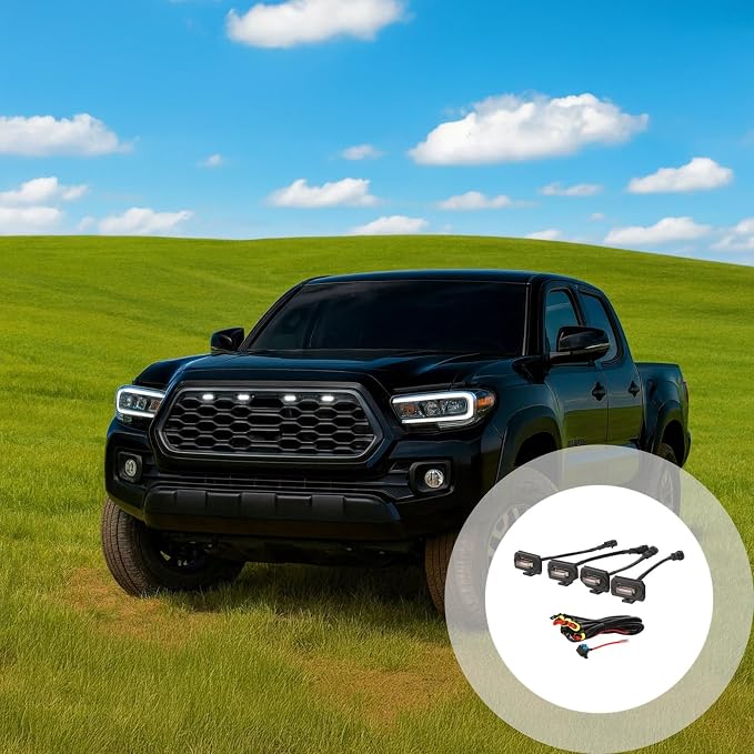 Grill Led Lights, White Light, TRD Styling, Fits 2020 +, Includes 4 Lights, Fuse, Wire Harness, 7.1 X 15.7 X 2.4 in