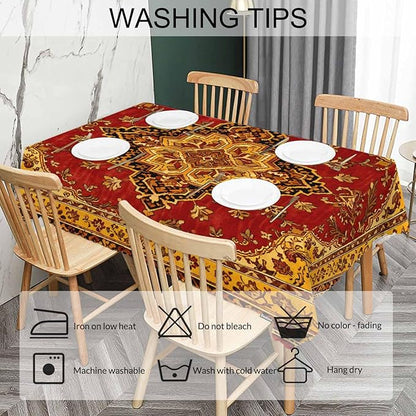 Rug Dinner Tablecloth Table Cover, Geometric Bohemian Style Carpet Rug 52x70 Inch Table Cloth Dust-Proof Table Cover Protector for Home Restaurant Picnic Camping BBQ Coffee, Red