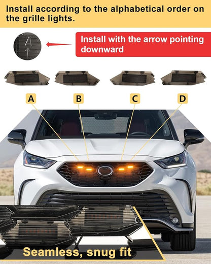 LED Front Grill Lights for Toyota Highlander XSE 2020-2025 2026, Yellow | Highlander XSE Raptor Grille Lights, Upgrade Highlander XSE LED Lights, Snap-in Installation, OEM Style, Off-road Driving