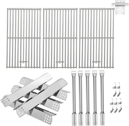 Replacement Kit for Kitchen Aid 720-0893 720-0893A 720-0893D 720-0893G, 7MM Stainless Steel Cooking Grates, Burners and Heat Plates for Kitchenaid Grill Replacement Parts 5-Burner Gas Grill