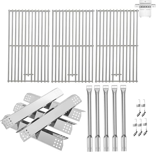 Replacement Kit for Kitchen Aid 720-0893 720-0893A 720-0893D 720-0893G, 7MM Stainless Steel Cooking Grates, Burners and Heat Plates for Kitchenaid Grill Replacement Parts 5-Burner Gas Grill