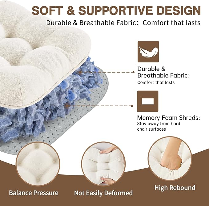 BETU White Chair Cushions for Dining Chairs Set of 6,3.5" Thick Kitchen Table Chair Pads with Ties,Non Slip Backing and Covers, Seat Cushion for Dining Room,Bar,Patio Chairs,15.5"X15.5"X3.5",White