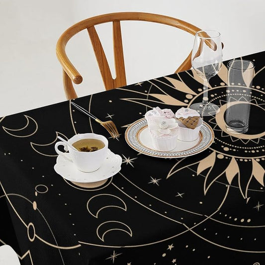 Vintage Tarot Moon Sun Tablecloth Moon Phase Star Galaxy Space Esoteric Astrology Table Cloth Water Resistant Wipeable Table Cover for Farmhouse Picnic Party Holiday Kitchen Dinner Table 55"x55"