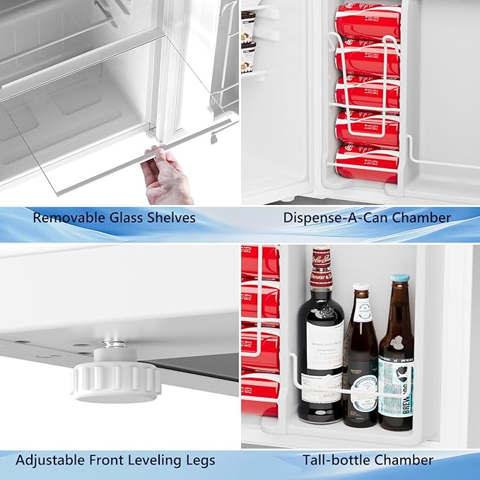 COWSAR 3.2 Cu.Ft Dorm Fridge with Freezer, Single Reversible Door Compact Refrigerator, Adjustable Thermostat, 2 Removable Shelves, Commercial Drink Fridge for Bedroom, Office, Kitchen, Dorm, White