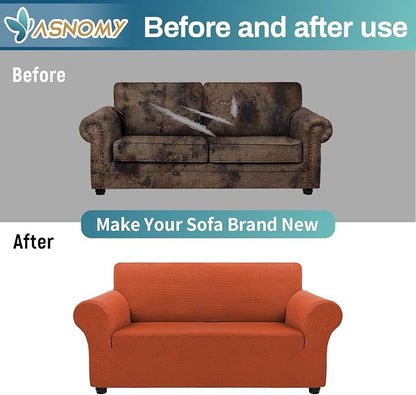 Asnomy Stretch Couch Covers Washable,loveseat Cover Slipcovers,Pumpkin | 1-Piece Sofa Cover(55"-78") loveseat cover Furniture Protector Soft Jacquard,Non-Slip Elastic Bottom for Dogs & Kids