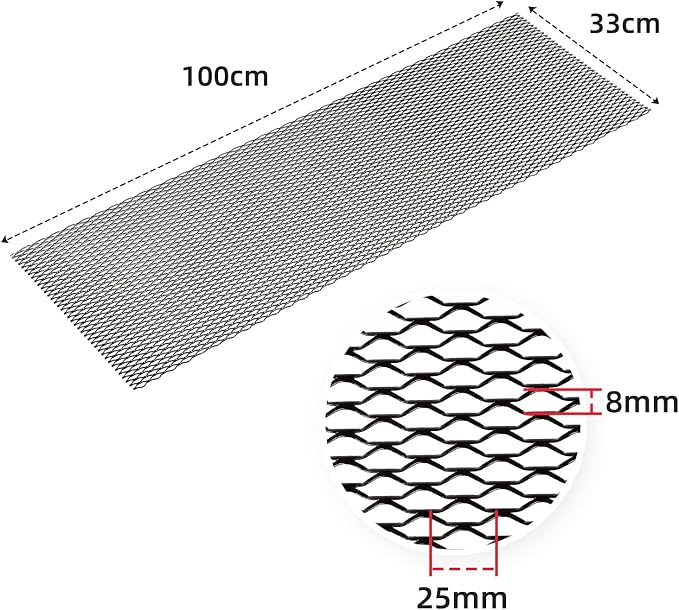 AggAuto Universal 40"x13" Car Grill Mesh 8x25mm Seagull Hole Black | Aluminum Alloy Automotive Grille Insert Bumper, One of the Most Multifunctional Shape Grids 100x33cm