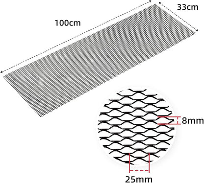 AggAuto Universal 40"x13" Car Grill Mesh 8x25mm Seagull Hole Black | Aluminum Alloy Automotive Grille Insert Bumper, One of the Most Multifunctional Shape Grids 100x33cm