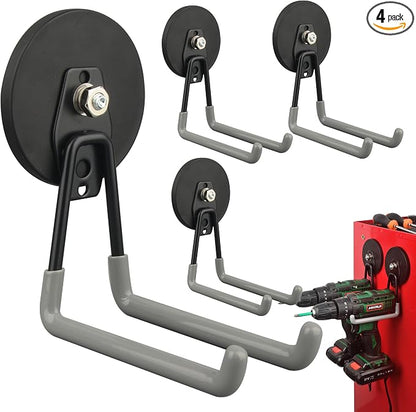 ULIBERMAGNET Magnetic Hooks,Heavy Duty Magnet Hooks,Large Manget with Hooks for Metal Cabinet Pegboard Garage Shelve Cart,4 Pack Tool Hook for Hammer Drill,Garden Tool(3.46inch/Silver)