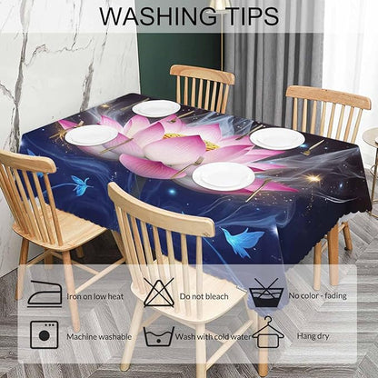 Lotus Rectangle Tablecloth 52x70 Inch Magic Water Lotus Flowers Sparkle Blue Dining Table Cloth Table Cover for Home Kitchen Restaurant Party Buffet Picnic, 4-6 Seats