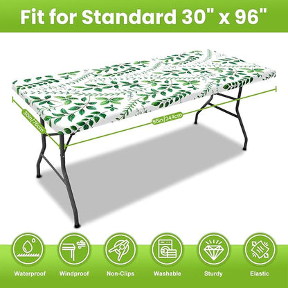 Smiry Spandex Fitted Tablecloth for 8 Foot Rectangle Tables, Washable Picnic Table Cover with Elastic, Stretch Reusable Table Cloth for Outdoor, Camping, Dining & Kitchen (Leaf, 30"x96")