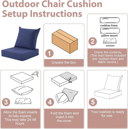 Outdoor Deep Seat Cushion Set, 24x24 Inch, Navy Blue, Set of 6 | Water-Resistant, Fade-Resistant, Removable Cover, For Patio Chair & Sofa&Furniture