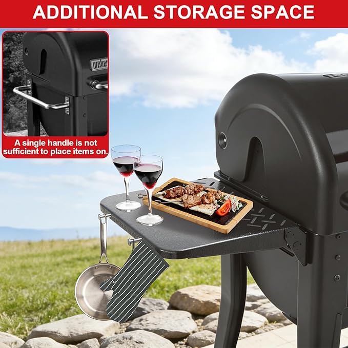 DELSbbq Side Table for Weber Searwood 600/600XL Pellet Grills,Heavy-Duty BBQ Prep Station Folding Side Table for Weber Searwood 600 Accessories
