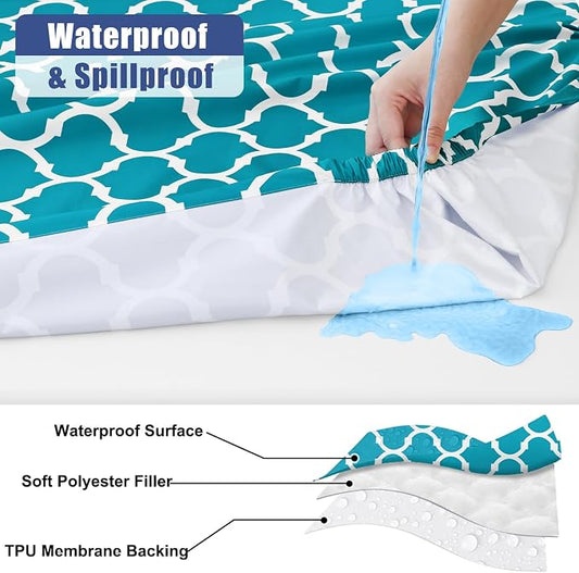 Smiry 2 Pack Rectangle Table Cloth 6 Foot, Waterproof Elastic Fitted Tablecloths, Windproof Washable Polyester Table Cover for Picnic, Camping, Outdoor (Teal, 30"x72")