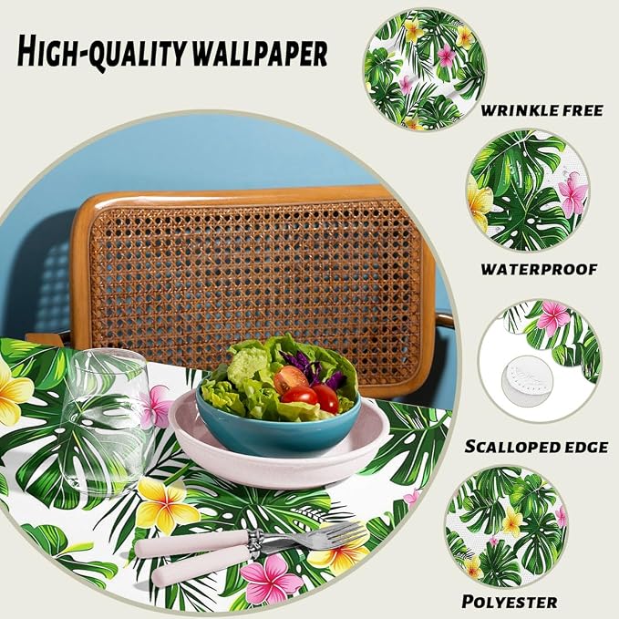 Palm Leaves Decorative Rectangle Table Cloth Hawaii Green Tropical Leave Flower Rectangle Polyester Table Cloths Kitchen Table Cover for Dining BBQ Picnic Coffee Table 52" x 70" 4-6 Seats