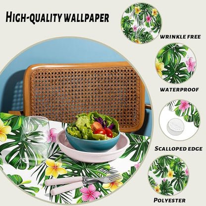 Palm Leaves Decorative Rectangle Table Cloth Hawaii Green Tropical Leave Flower Rectangle Polyester Table Cloths Kitchen Table Cover for Dining BBQ Picnic Coffee Table 52" x 70" 4-6 Seats