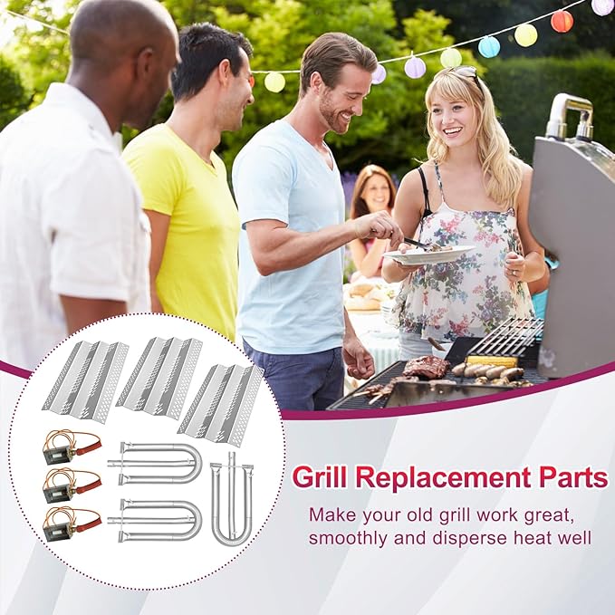 90351 (3-Pack) 12461 (3-Pack) 16GA Stainless Steel Heat Plate Burner and Electrode Replacement for American Outdoor Grill 30NB, 30PC