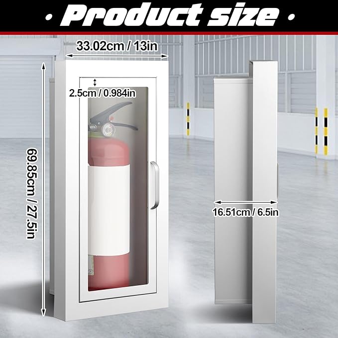 Zonon 2 Pcs Semi Recessed Fire Extinguisher Cabinet, Steel Wall Mount Cabinet with Magnetic Door & Handle, Acrylic Window, 2.5" Trim Frame, Fits 2.5/5/10 lb Fire Extinguishers, White