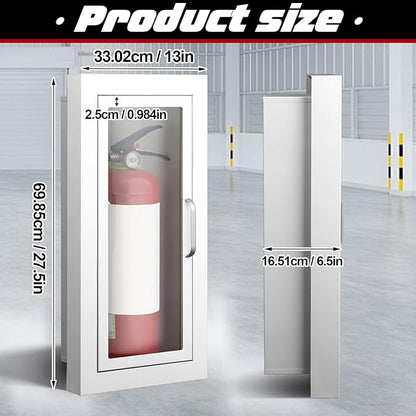 Zonon 2 Pcs Semi Recessed Fire Extinguisher Cabinet, Steel Wall Mount Cabinet with Magnetic Door & Handle, Acrylic Window, 2.5" Trim Frame, Fits 2.5/5/10 lb Fire Extinguishers, White