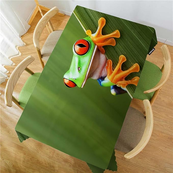 Swono Tree Frog Tablecloths Tropical Leaves Animal Red Eyed Tree Frog Kitchen Dinning Tabletop Decoration, Polyester Table Cover for Indoor Outdoor 50x72 Inch Tablecloth