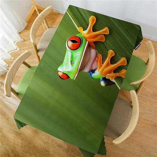 Swono Tree Frog Tablecloths Tropical Leaves Animal Red Eyed Tree Frog Kitchen Dinning Tabletop Decoration, Polyester Table Cover for Indoor Outdoor 50x72 Inch Tablecloth
