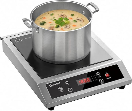 Stainless Steel Induction Cooker, Professional-Grade Portable Induction Cooktop with Precise Temperature Control, 10-Hour Timer, 1800W Powerful Countertop Hot Plate