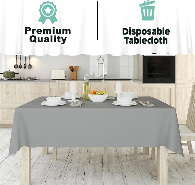 Tablecloth Roll – 54" X 110' Silver Premium Plastic Table Cloths with Cutter Box - Cut to Size - Decorative Rectangle Table Cover Smooth Tablecloth - Disposable Table Cloths for Parties, Weddings.